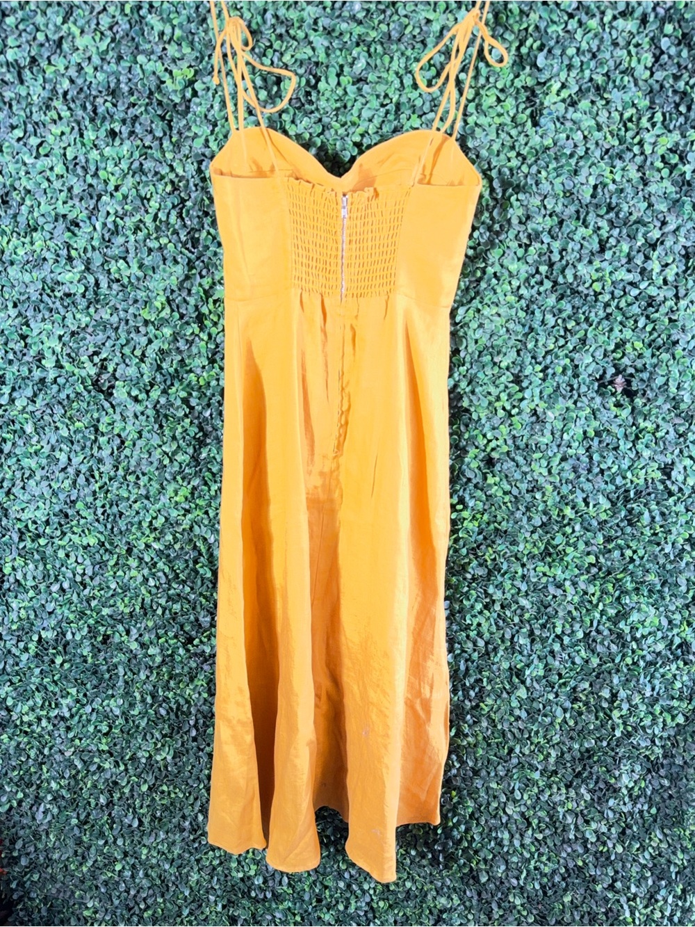 Reformation Linen Midi Dress Yellow Mustard Tie Strap Size 0 - Picture 3 of 8